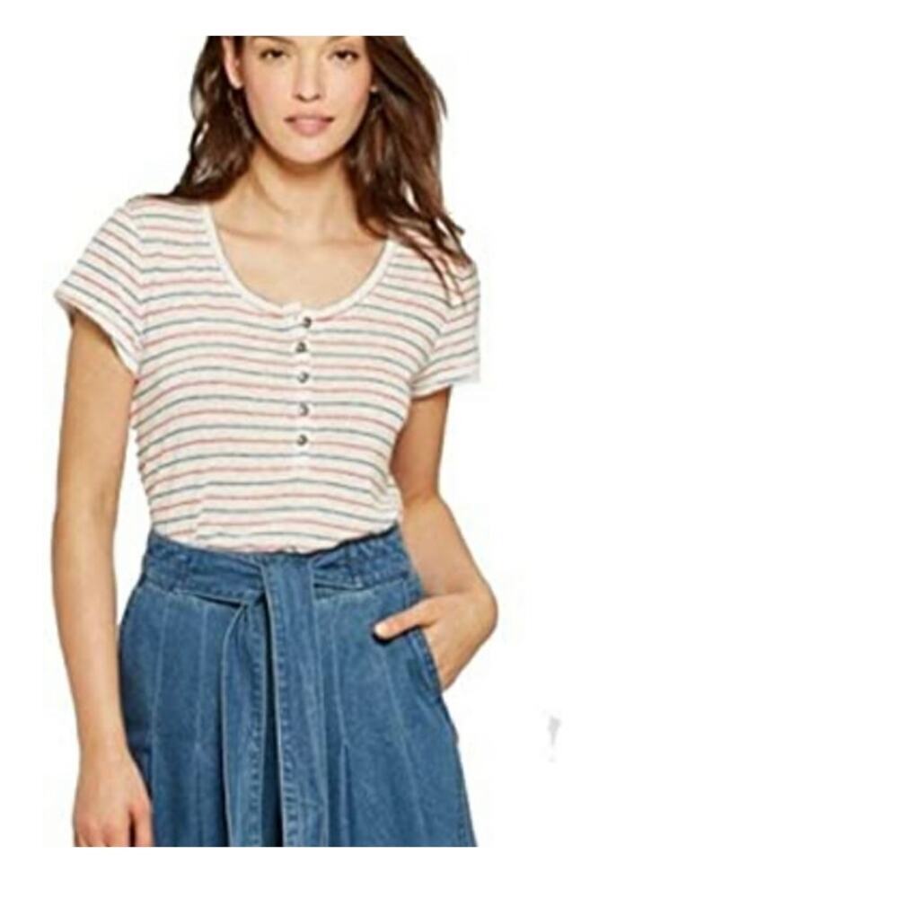 Universal Thread Linen Blend Stripe Tshirt Size Medium
